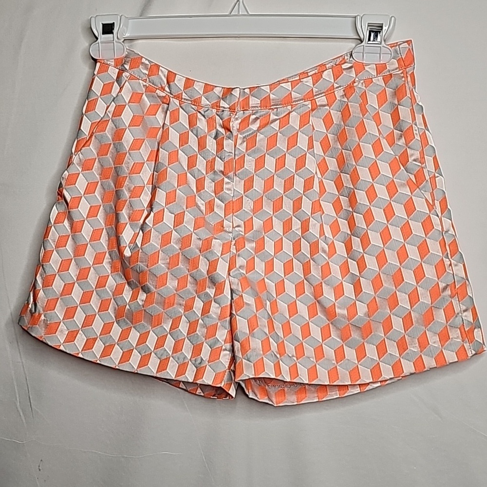NWOT C. Luce diamond print pleated summer shorts orange white sz Medium